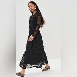 Ulla Johnson‎ Valentina Dress Size Small Black Embroidered Mesh Maxi